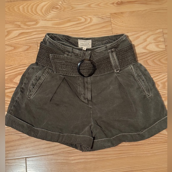Sezane Pants - Sezane Dark Khaki Green Rome Shorts